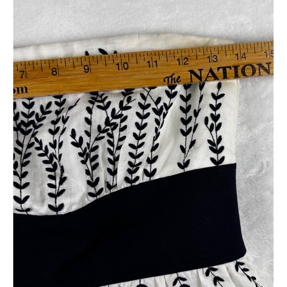 Ann Taylor Womens Dress Strapless White Embroidered Black Waist Linen Fairy - Picture 6 of 10